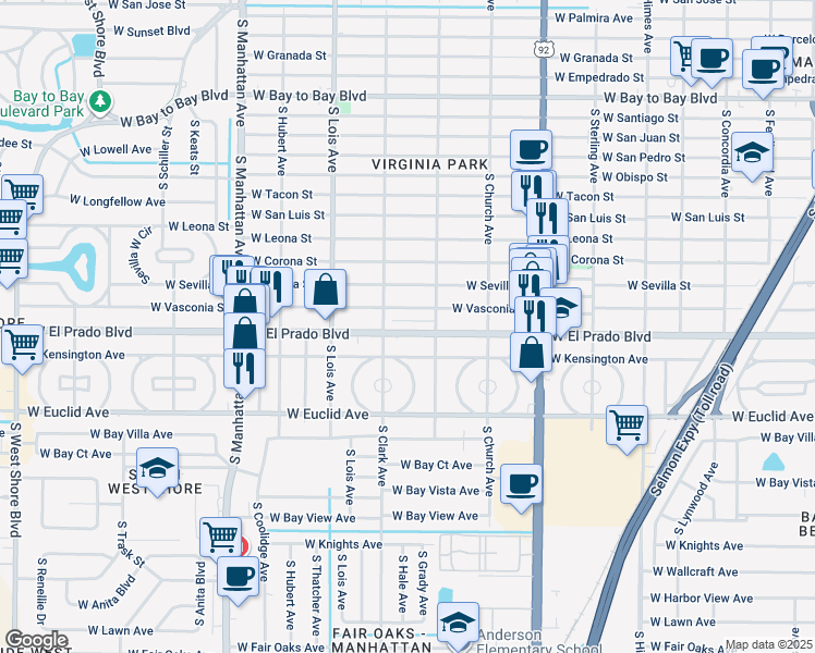map of restaurants, bars, coffee shops, grocery stores, and more near 4024 West Vasconia Street in Tampa