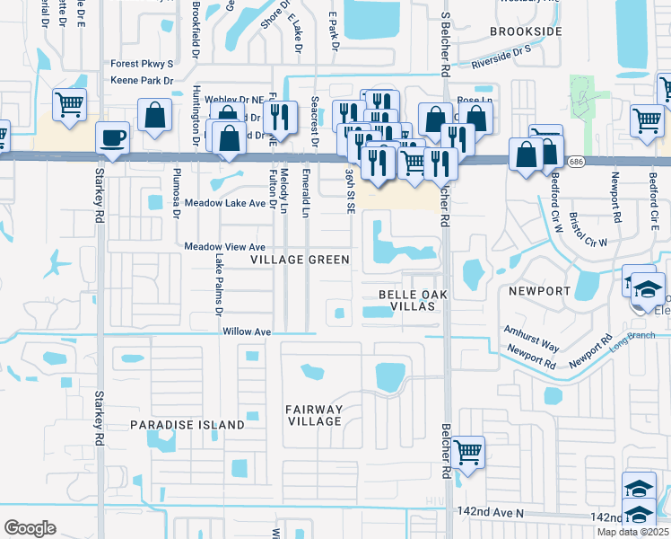 map of restaurants, bars, coffee shops, grocery stores, and more near 3597 Dahlia Place in Largo