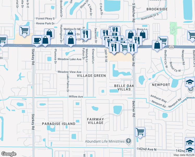 map of restaurants, bars, coffee shops, grocery stores, and more near 3404 Dahlia Place in Largo