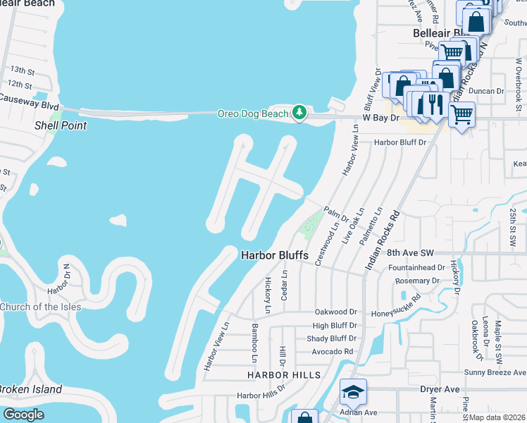 map of restaurants, bars, coffee shops, grocery stores, and more near 210 Poinciana Lane in Largo