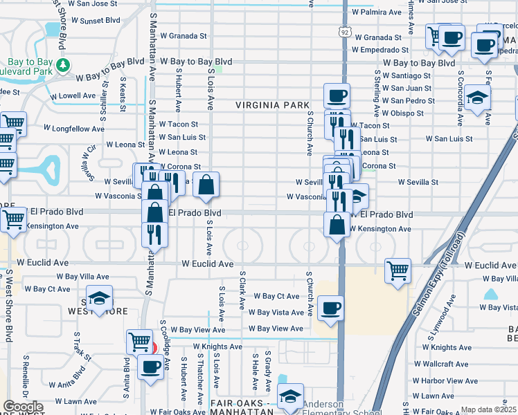 map of restaurants, bars, coffee shops, grocery stores, and more near 4024 West Vasconia Street in Tampa