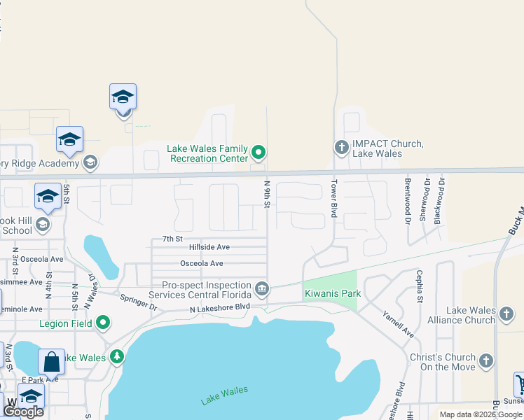 map of restaurants, bars, coffee shops, grocery stores, and more near 895 Sinclair Parkway in Lake Wales