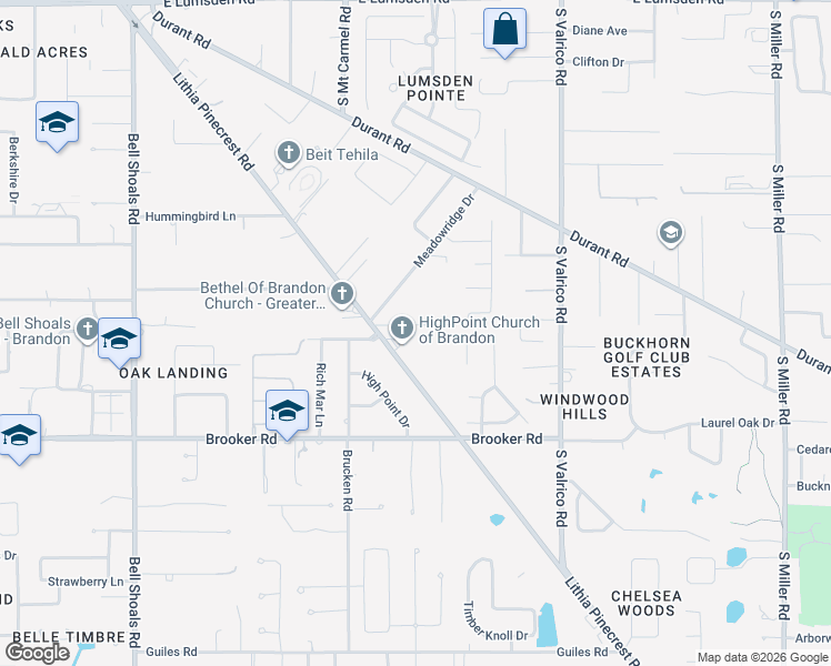 map of restaurants, bars, coffee shops, grocery stores, and more near 1807 Chickasaw Trail in Valrico