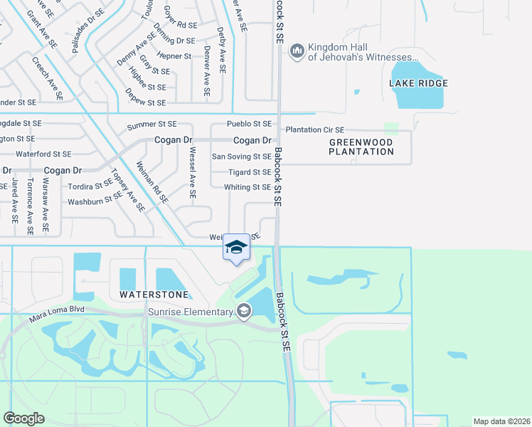map of restaurants, bars, coffee shops, grocery stores, and more near 9038 Babcock Street Southeast in Palm Bay