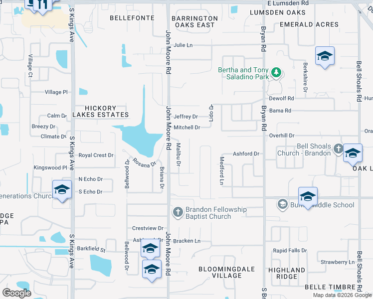 map of restaurants, bars, coffee shops, grocery stores, and more near 2207 Krista Lane in Brandon