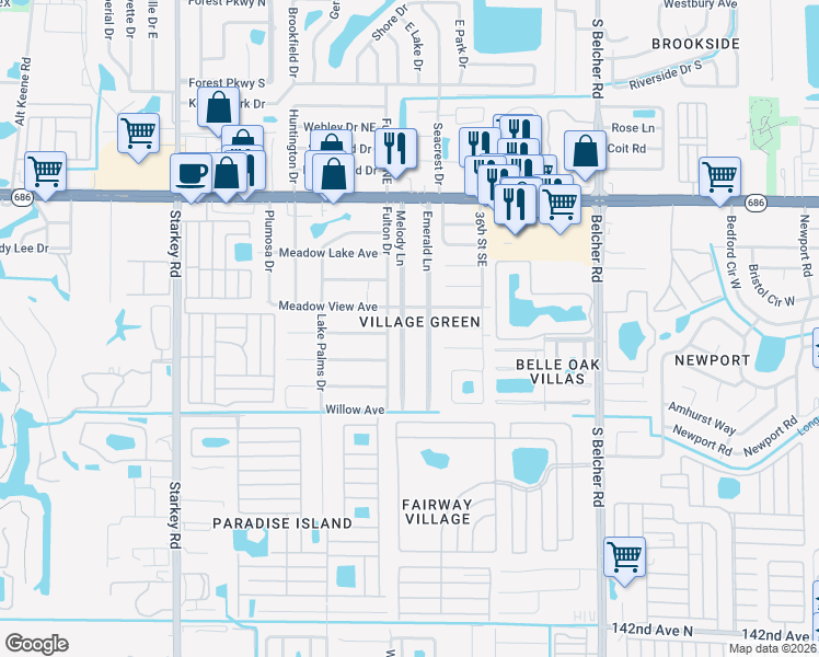 map of restaurants, bars, coffee shops, grocery stores, and more near 207 Melody Lane in Largo