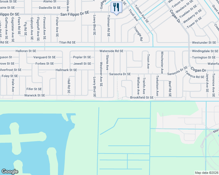 map of restaurants, bars, coffee shops, grocery stores, and more near 3259 Slama Avenue in Palm Bay