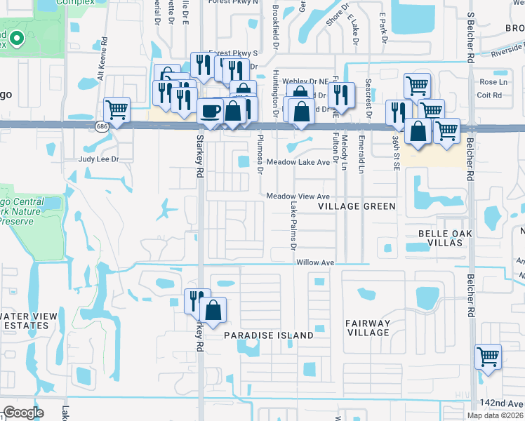 map of restaurants, bars, coffee shops, grocery stores, and more near 2827 Pine Tree Avenue in Largo