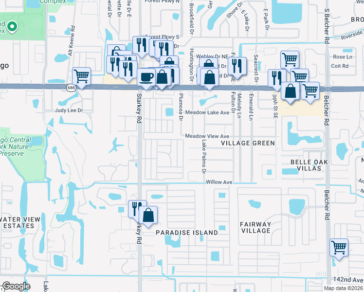map of restaurants, bars, coffee shops, grocery stores, and more near 2827 Pine Tree Avenue in Largo