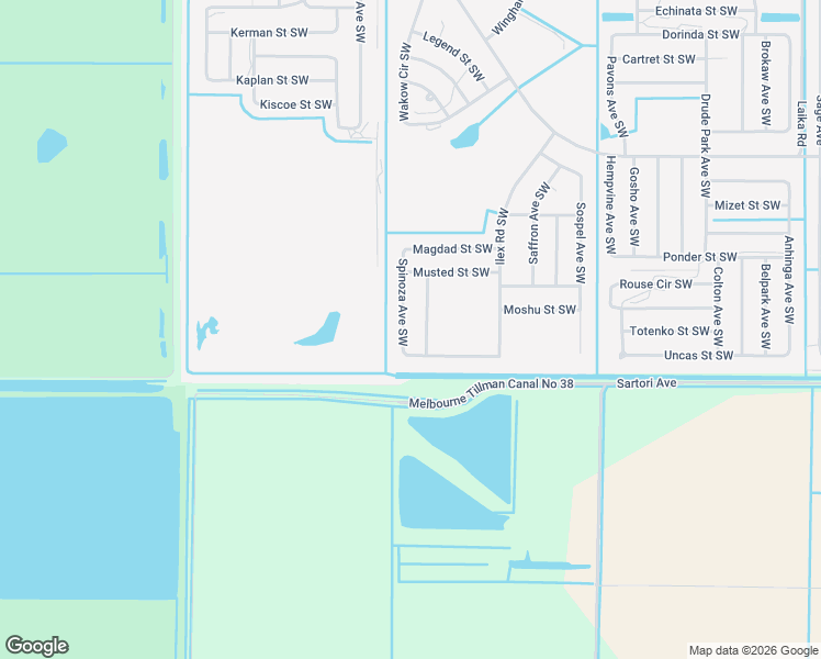 map of restaurants, bars, coffee shops, grocery stores, and more near 3353 Spinoza Avenue Southwest in Palm Bay