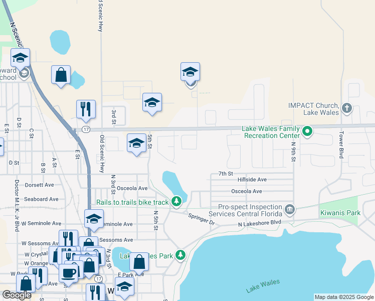 map of restaurants, bars, coffee shops, grocery stores, and more near 13101 6th Street in Lake Wales