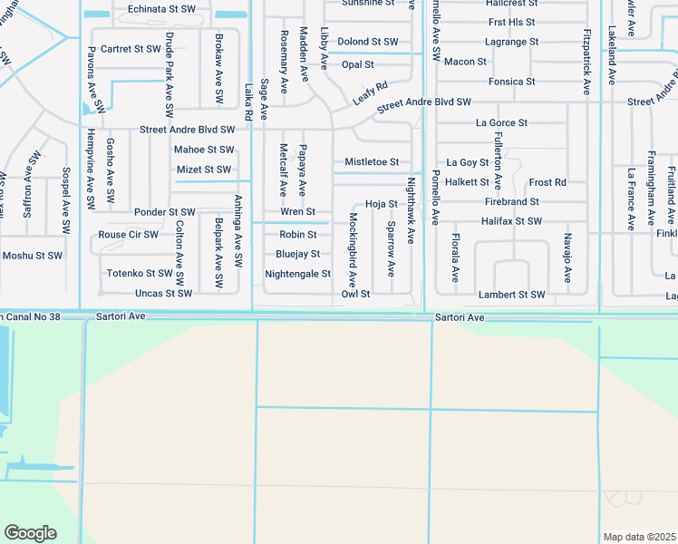 map of restaurants, bars, coffee shops, grocery stores, and more near 3349 Madden Avenue in Palm Bay
