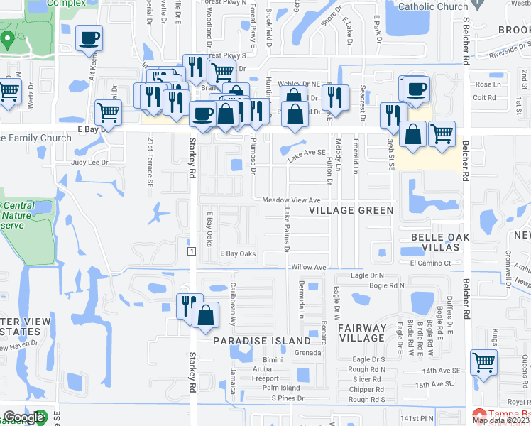 map of restaurants, bars, coffee shops, grocery stores, and more near 2811 Pine Tree Avenue in Largo