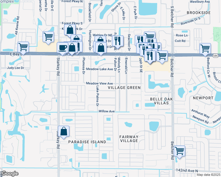 map of restaurants, bars, coffee shops, grocery stores, and more near 3135 Pine Tree Avenue in Largo