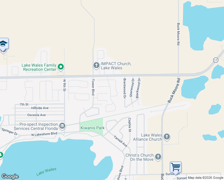 map of restaurants, bars, coffee shops, grocery stores, and more near 814 Cambridge Way in Lake Wales