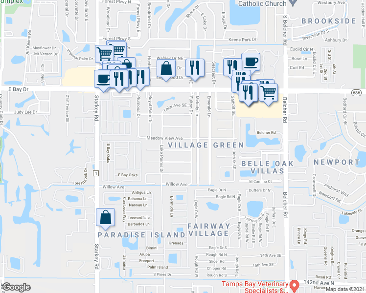 map of restaurants, bars, coffee shops, grocery stores, and more near 3135 Pine Tree Avenue in Largo