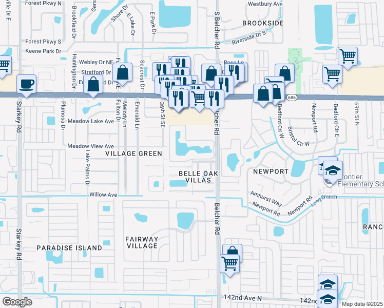 map of restaurants, bars, coffee shops, grocery stores, and more near 500 South Belcher Road in Largo