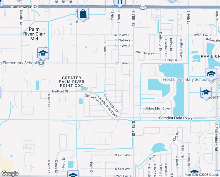 map of restaurants, bars, coffee shops, grocery stores, and more near 7401 Evening Primrose Court in Tampa