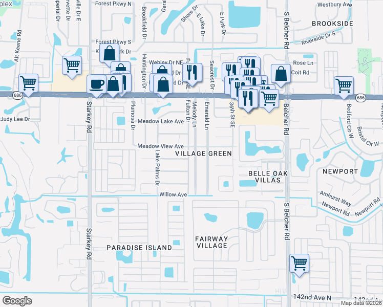 map of restaurants, bars, coffee shops, grocery stores, and more near 207 Melody Lane in Largo