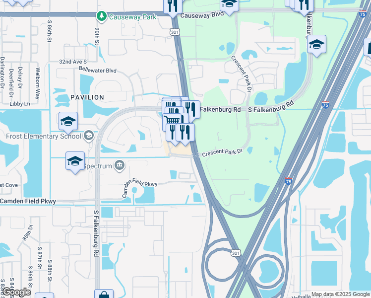 map of restaurants, bars, coffee shops, grocery stores, and more near 9001-9079 Everhart Road in Riverview