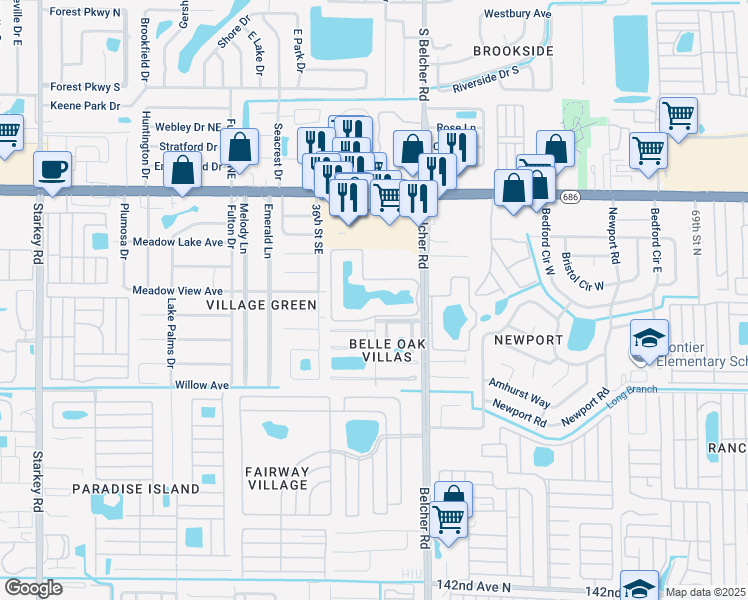 map of restaurants, bars, coffee shops, grocery stores, and more near 500 South Belcher Road in Largo