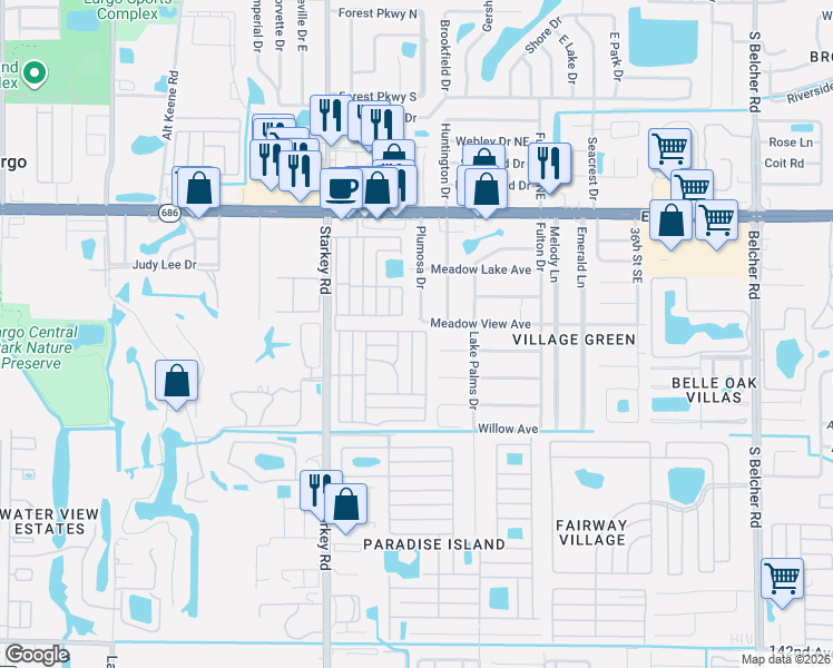 map of restaurants, bars, coffee shops, grocery stores, and more near East Bay Oaks in Largo