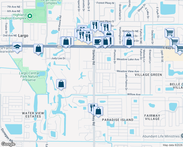 map of restaurants, bars, coffee shops, grocery stores, and more near in Largo