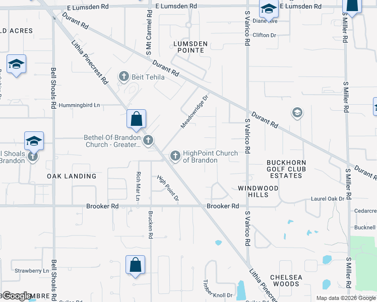 map of restaurants, bars, coffee shops, grocery stores, and more near 1807 Chickasaw Trail in Valrico