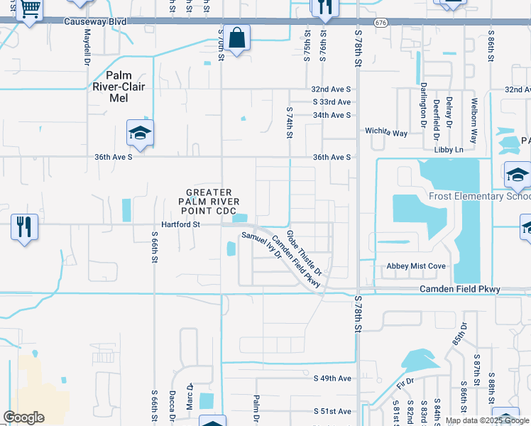map of restaurants, bars, coffee shops, grocery stores, and more near 3729 Daisy Bloom Place in Tampa
