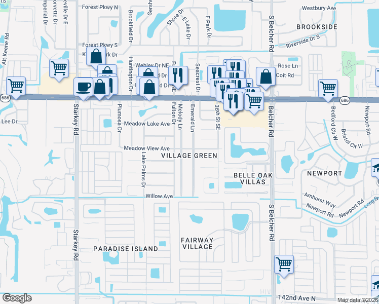 map of restaurants, bars, coffee shops, grocery stores, and more near 207 Melody Lane in Largo