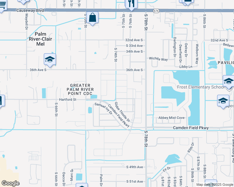 map of restaurants, bars, coffee shops, grocery stores, and more near 7401 Evening Primrose Court in Tampa