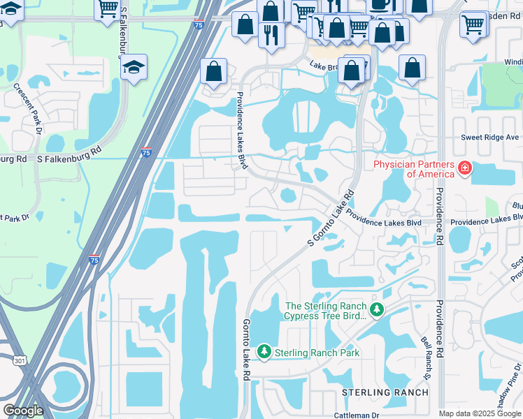 map of restaurants, bars, coffee shops, grocery stores, and more near 1635 Hulett Drive in Brandon