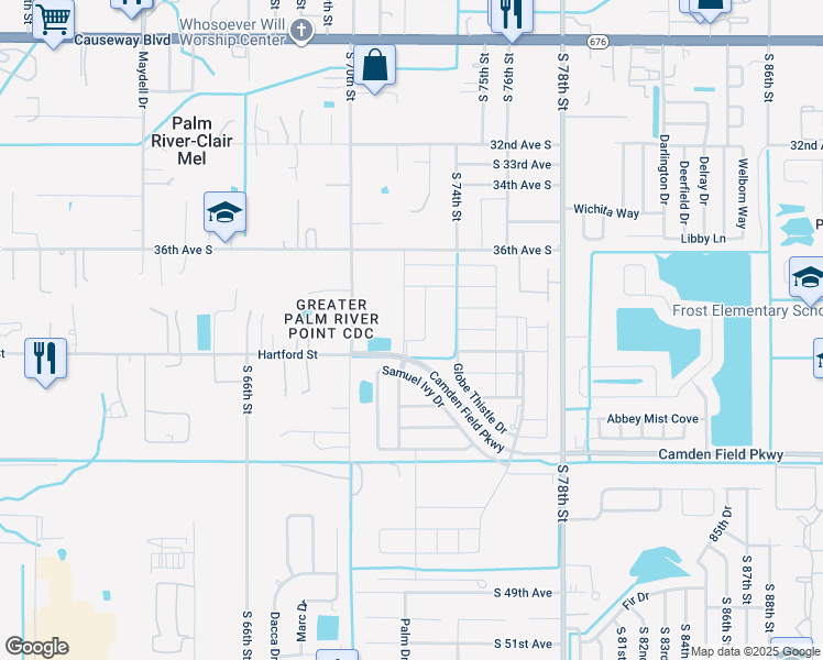 map of restaurants, bars, coffee shops, grocery stores, and more near 3729 Daisy Bloom Place in Tampa