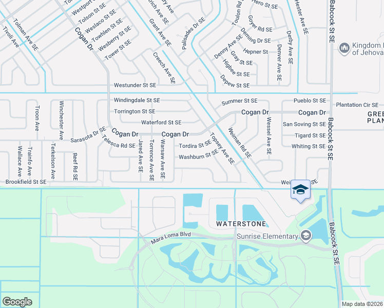 map of restaurants, bars, coffee shops, grocery stores, and more near 1357 Tordira Street Southeast in Palm Bay