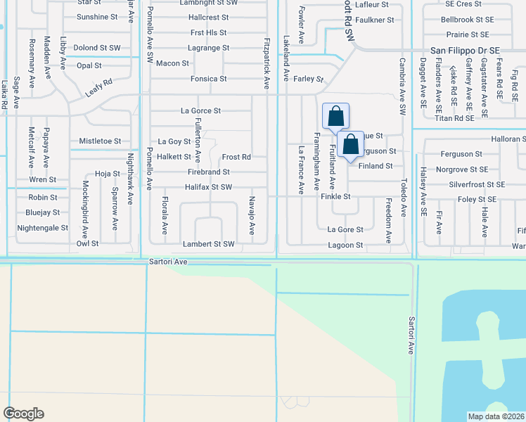 map of restaurants, bars, coffee shops, grocery stores, and more near 3317 Fitzpatrick Avenue in Palm Bay