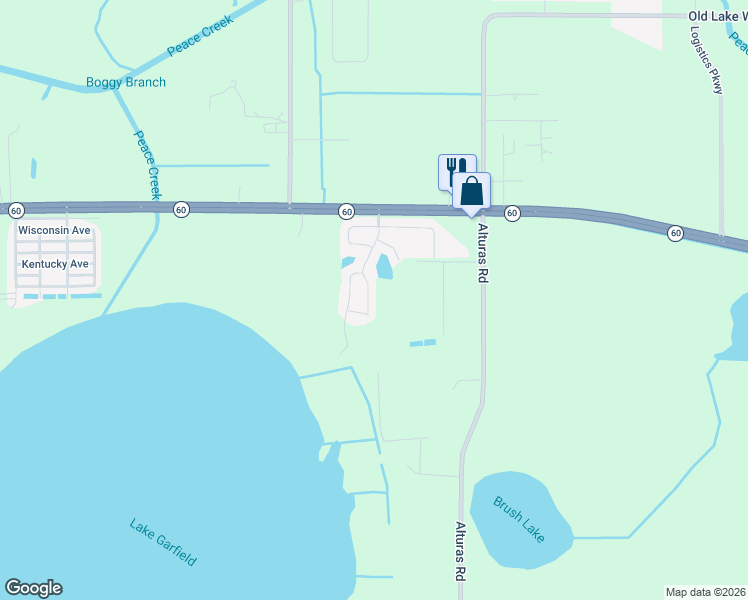 map of restaurants, bars, coffee shops, grocery stores, and more near 128 Paul Revere Road in Bartow