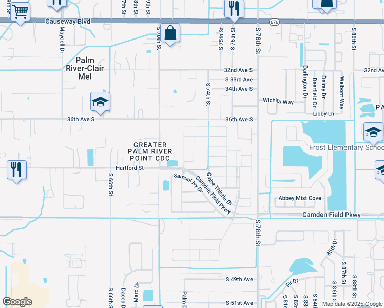 map of restaurants, bars, coffee shops, grocery stores, and more near 3714 Daisy Bloom Place in Tampa