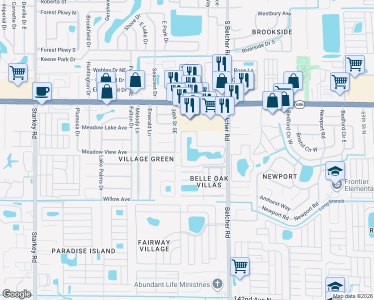 map of restaurants, bars, coffee shops, grocery stores, and more near 220 Belcher Road in Largo