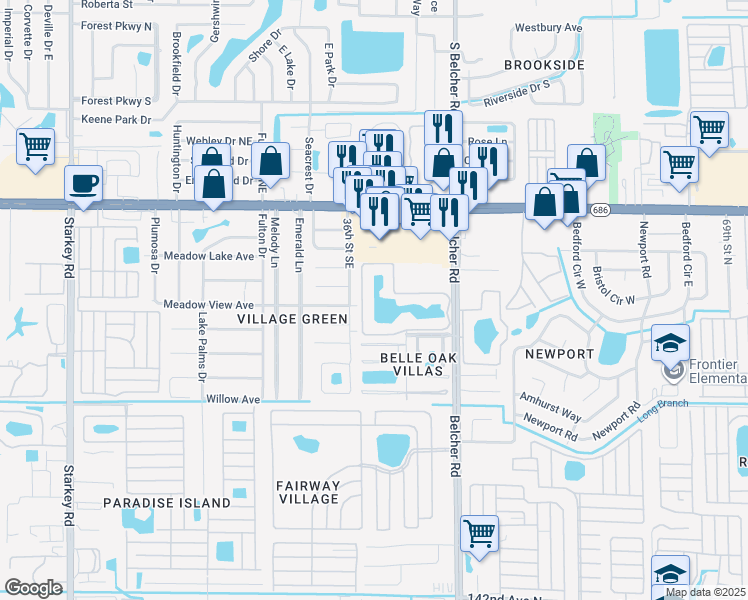 map of restaurants, bars, coffee shops, grocery stores, and more near 220 Belcher Road in Largo