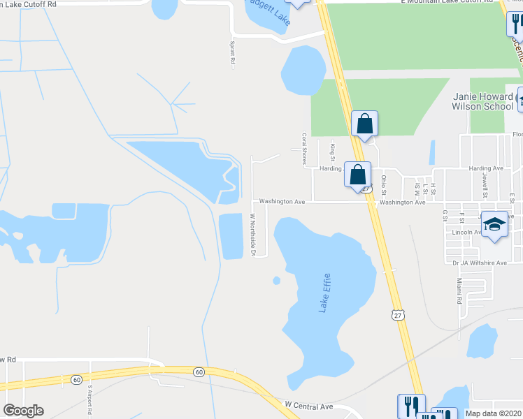 map of restaurants, bars, coffee shops, grocery stores, and more near 154 West Northside Drive in Lake Wales