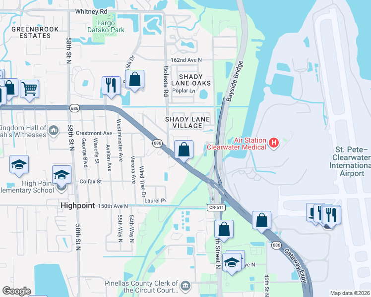 map of restaurants, bars, coffee shops, grocery stores, and more near 5218 Bay Isle Circle in Clearwater