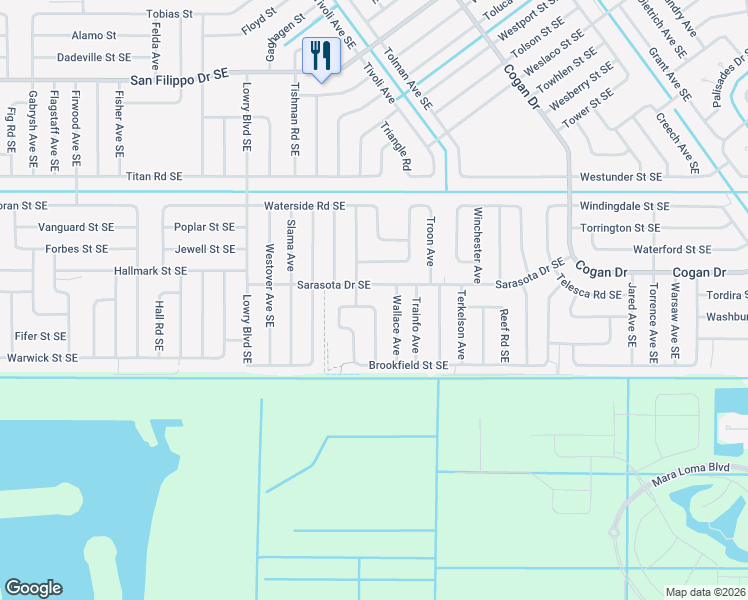 map of restaurants, bars, coffee shops, grocery stores, and more near 816 Sarasota Drive Southeast in Palm Bay