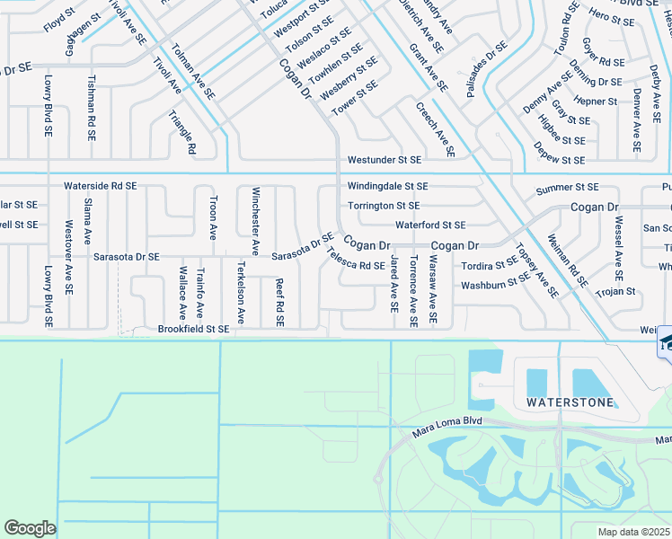 map of restaurants, bars, coffee shops, grocery stores, and more near 3239 Telesca Road Southeast in Palm Bay