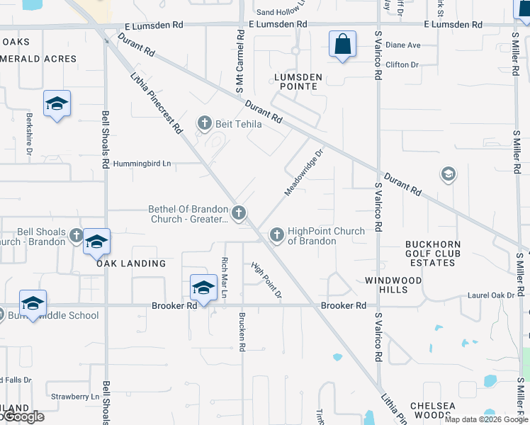 map of restaurants, bars, coffee shops, grocery stores, and more near 1926 Meadowridge Drive in Valrico