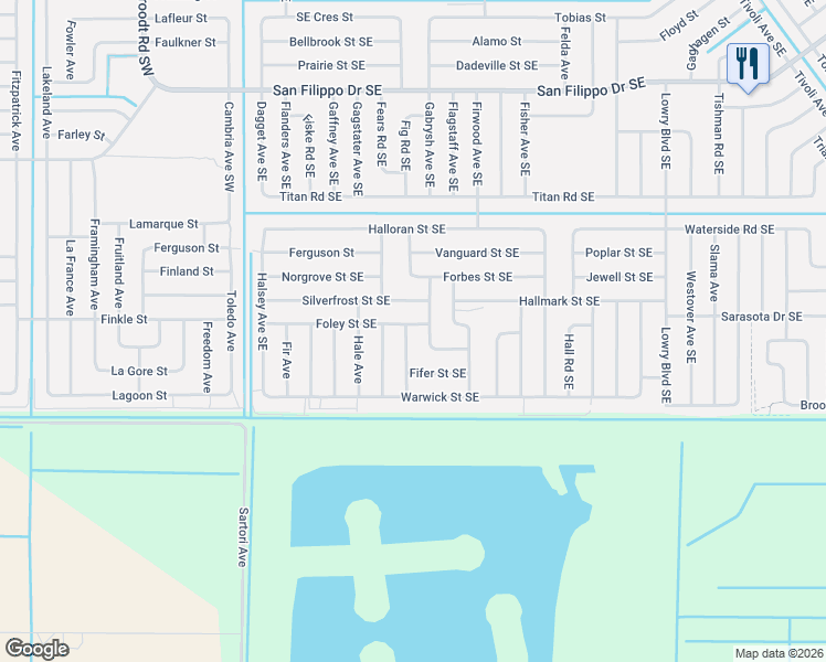 map of restaurants, bars, coffee shops, grocery stores, and more near 3211 Halden Avenue Southeast in Palm Bay