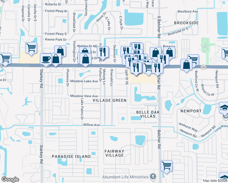 map of restaurants, bars, coffee shops, grocery stores, and more near 3405 Camelia Place in Largo