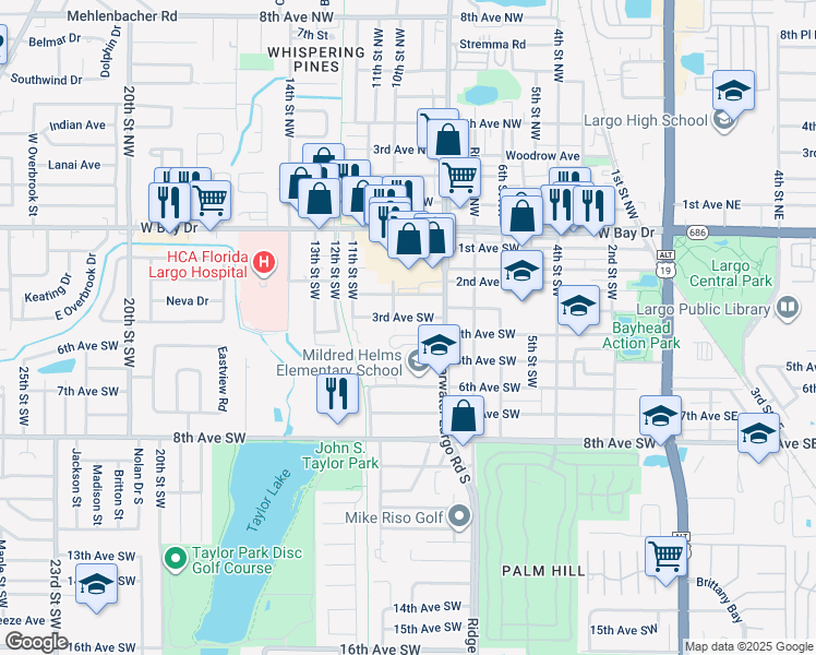 map of restaurants, bars, coffee shops, grocery stores, and more near 1003 3rd Avenue Southwest in Largo
