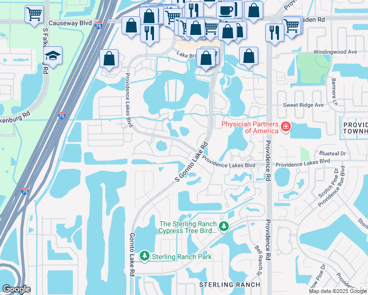 map of restaurants, bars, coffee shops, grocery stores, and more near 2417 Hibiscus Bay Lane in Brandon