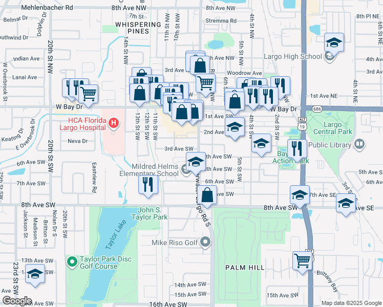map of restaurants, bars, coffee shops, grocery stores, and more near 815 3rd Avenue Southwest in Largo