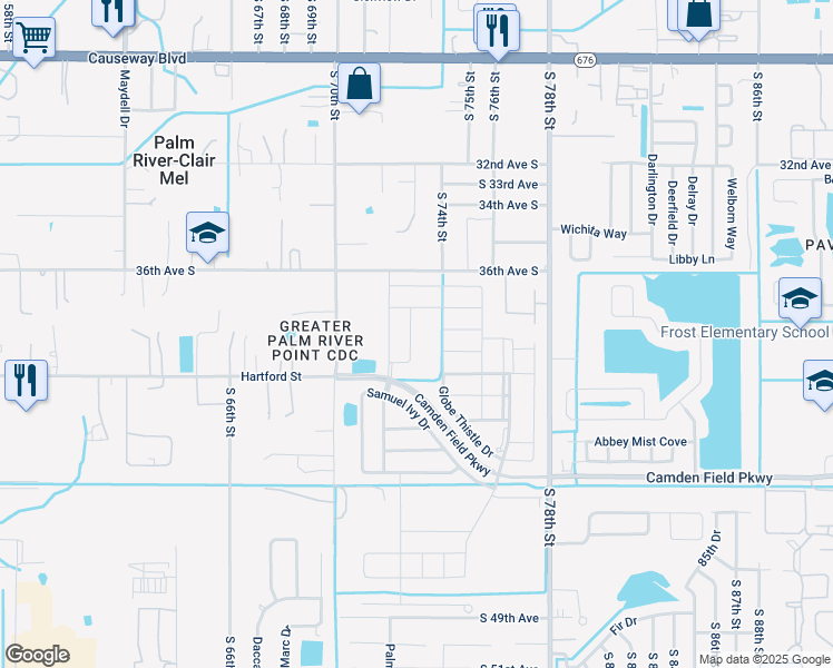 map of restaurants, bars, coffee shops, grocery stores, and more near 3714 Daisy Bloom Place in Tampa